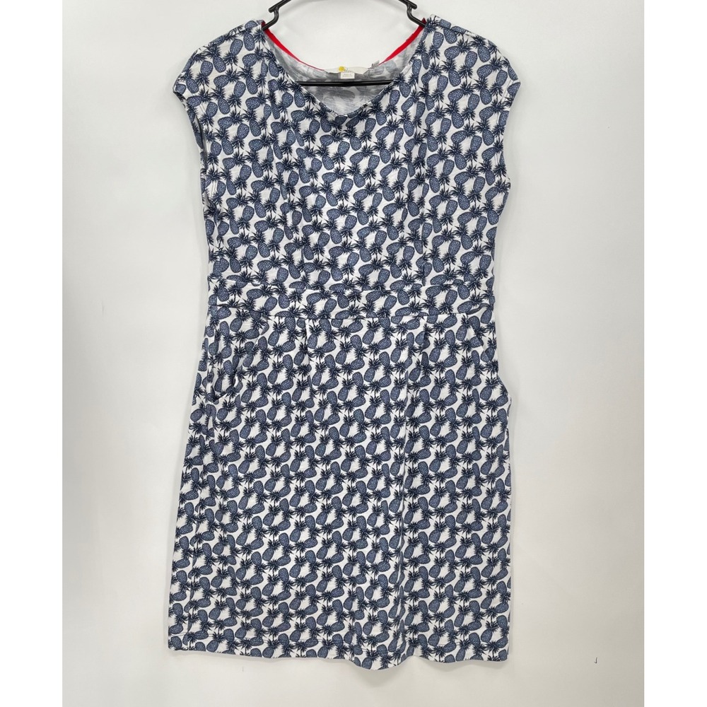 Boden US‎ 10 Pineapple Print Dress White Blue Casual Summer Mini Vacation